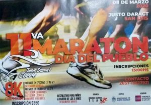 Este 8 de Marzo la 11°Maratón "Día del Pueblo" da inicio a los festejos en el marco de los 113 Aniversario de Justo Daract